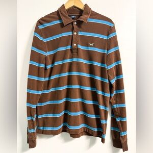 Vintage Hollister Stripe Long Sleeve Polo Men’s XL Brown Blue Y2K